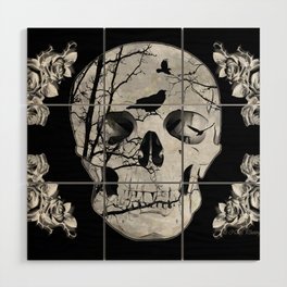 Gothic Skull Crow Rose A353 Wood Wall Art