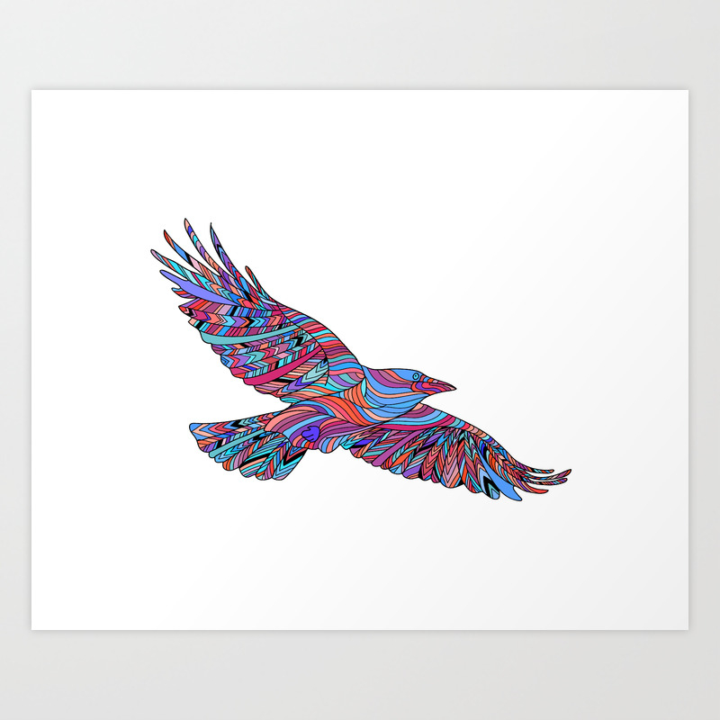 Hand Drawn Crows With Ethnic Floral Pattern Coloring Page Zendala Art Print By Anawhite