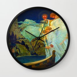The Knight of the Holy Grail, 1912 by Frederick Judd Waugh Wall Clock | Treasure, Lancelot, Mythic, Love, Knight, Kingarthur, Mythicalfigure, Angels, Roundtable, Departinquest 