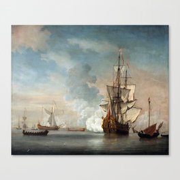 Willem van de Velde the Younger - English Warship Firing a Salute Canvas Print