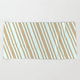 [ Thumbnail: Light Cyan & Tan Colored Striped Pattern Beach Towel ]