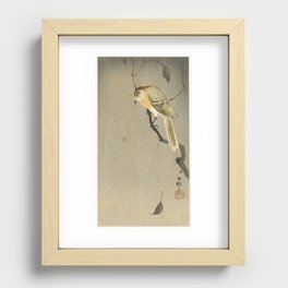 Buffalo wing shrike and spider (1900 - 1930) by Ohara Koson (1877-1945). Recessed Framed Print
