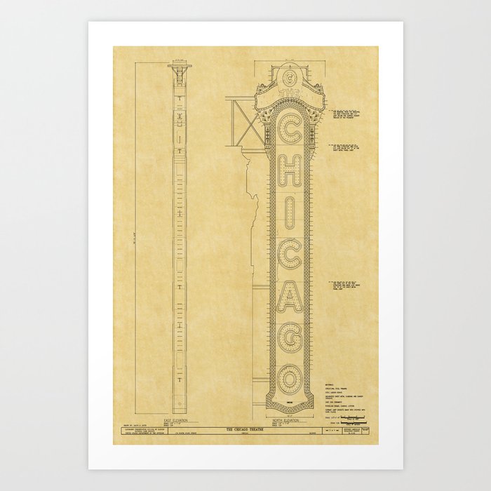 Chicago Theatre Blueprint Kunstdrucke Chicago Theatre Blueprint Kunstdrucke