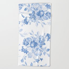 Modern navy blue white watercolor elegant floral Beach Towel