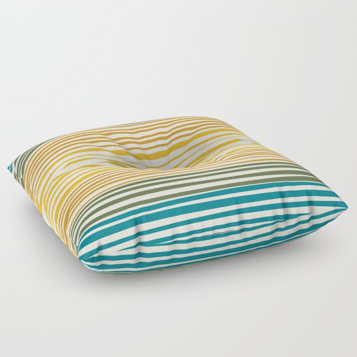 Natural Stripes Modern Minimalist Pattern in Moroccan Teal Green Ochre Mustard Cream Floor Pillow
