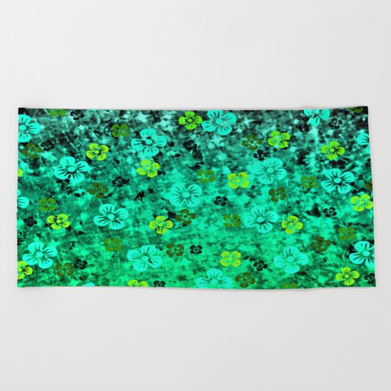 LUCK OF THE IRISH Colorful Emerald Green Ombre St Patricks Day Floral Shamrock Four Leaf Clover Art Beach Towel