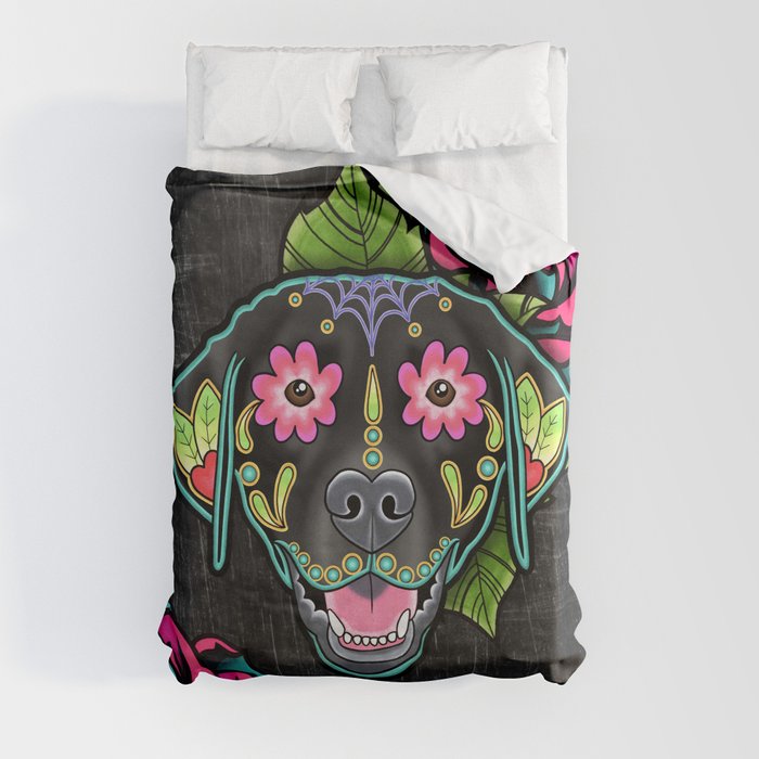 Labrador Retriever - Black Lab - Day of the Dead Sugar Skull Dog Duvet Cover