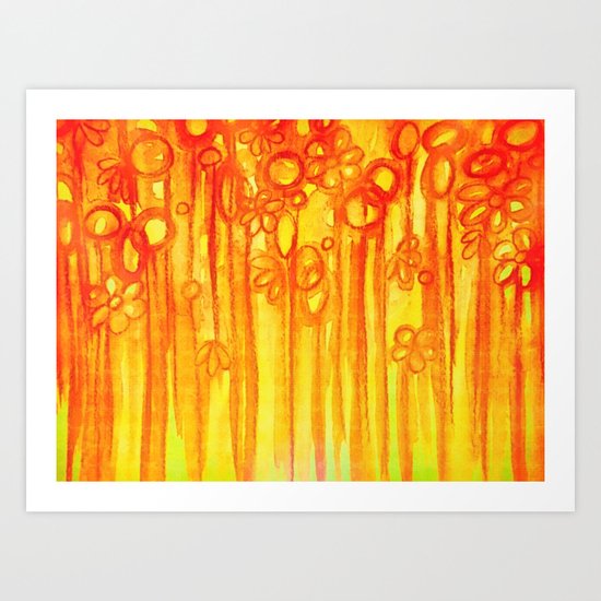 SUMMER SENTIMENTS - Bright Abstract Floral Garden Bold Summer Yellow Red Orange Flowers Painting Art Print