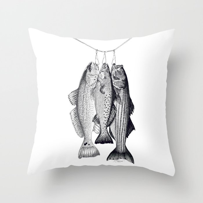 3 Amigos - Red Drum, Sea Trout, Striped Bass Throw Pillow