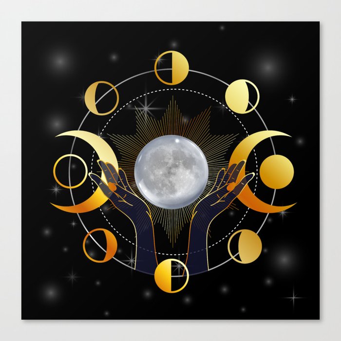 Hands of a Goddess lifting the full moon Canvas Print