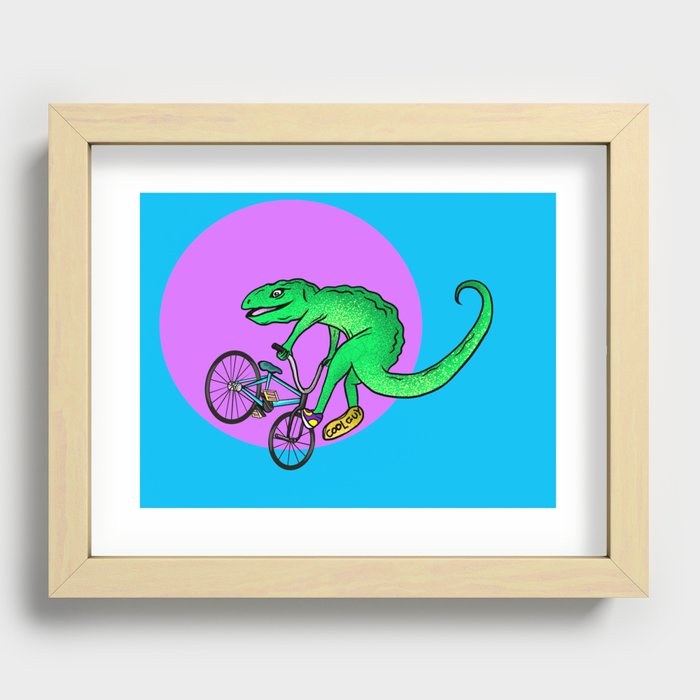 Lizard on bicycle Recessed Framed Print