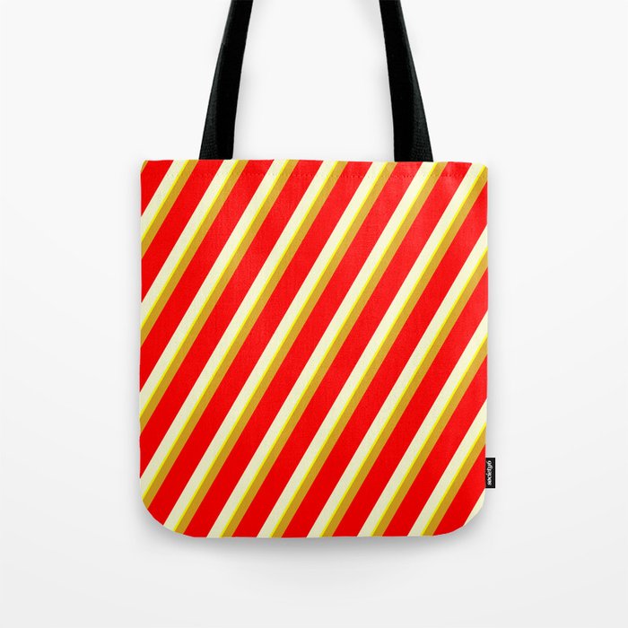 Goldenrod, Red, Light Yellow & Yellow Colored Striped/Lined Pattern Tote Bag