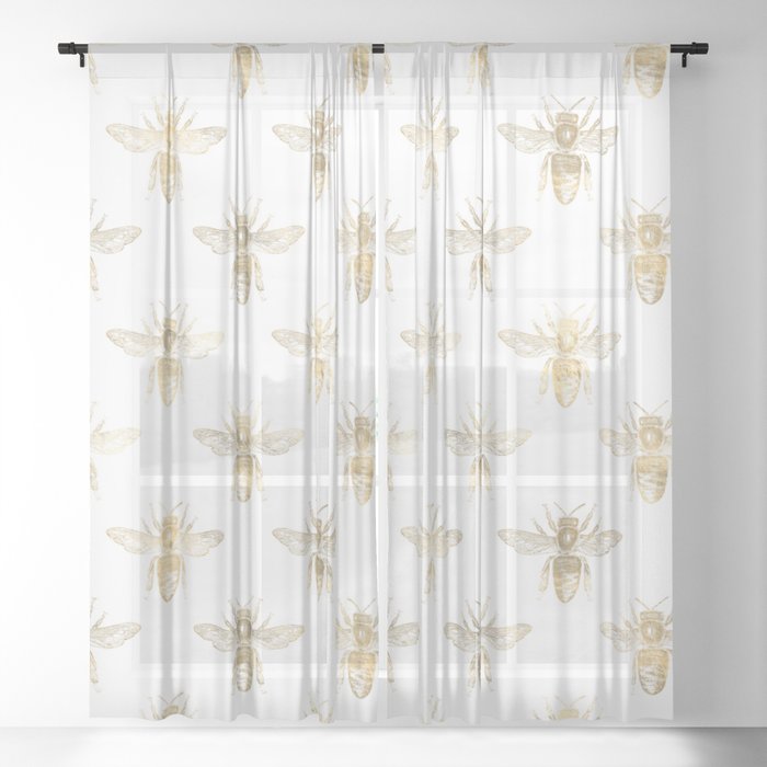 Gold Bee Pattern Sheer Curtain