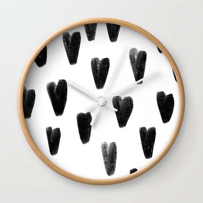 Black and White Hearts Pattern Wall Clock