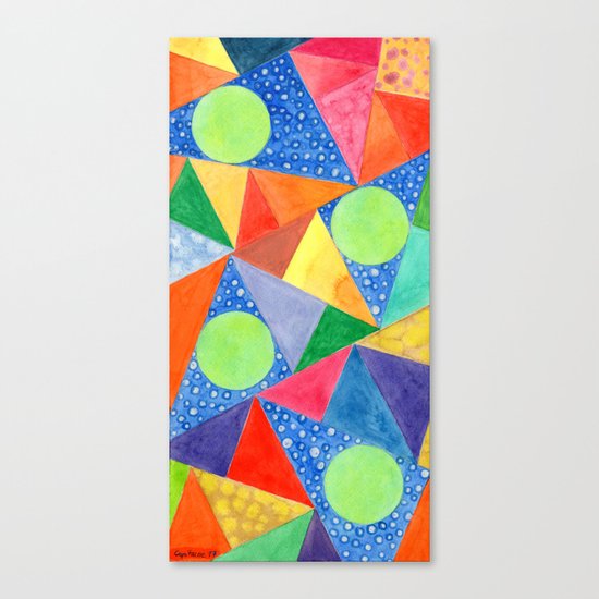 Lime Green Circles within a Cool Triangles Pattern Canvas Print