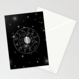 Zodiac astrology wheel Silver astrological signs with moon and stars Stationery Card