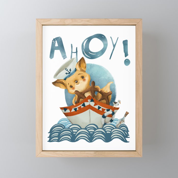 Ahoy! Fox captain sailing on a boat. Framed Mini Art Print