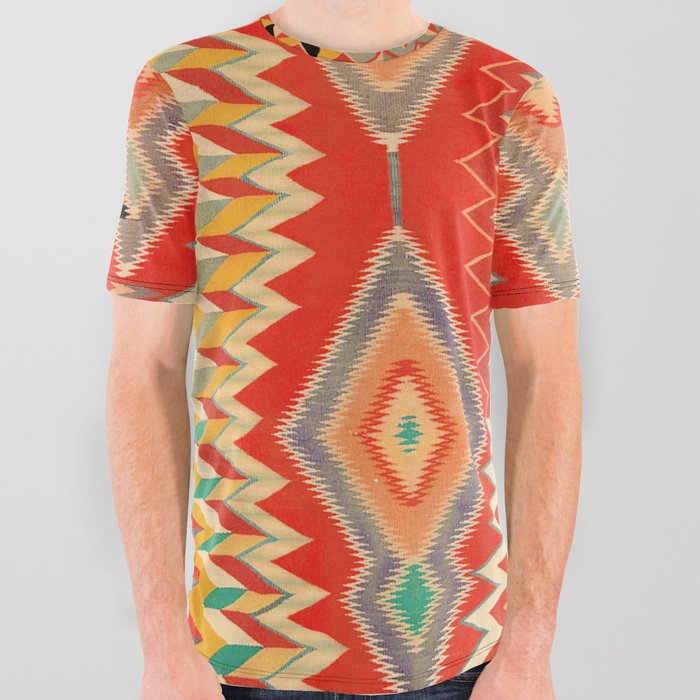 Vintage Navajo Eyedazzler in Multicolor Red All Over Graphic Tee
