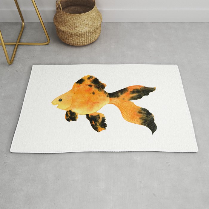 Orange and Black Goldfish Watercolor Rug