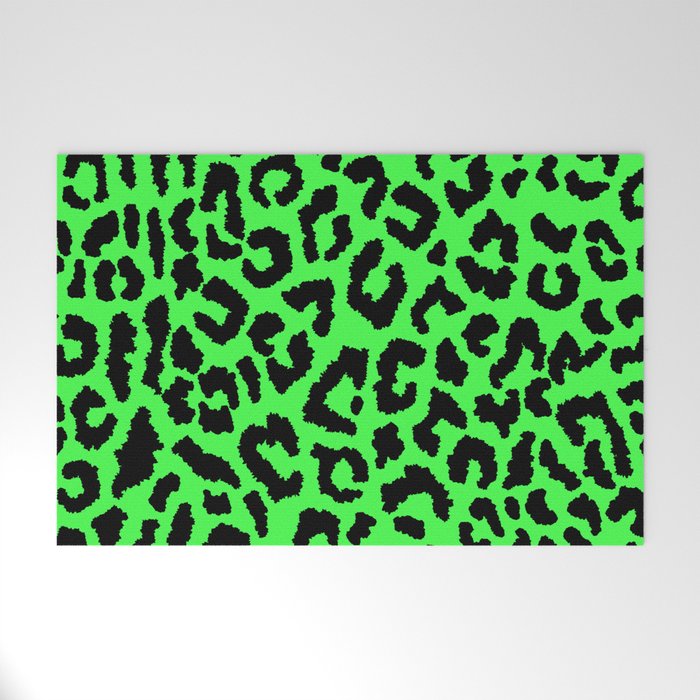 2000s leopard_black on lime green Welcome Mat