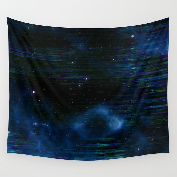 Glitch Blue Cosmos Wall Tapestry