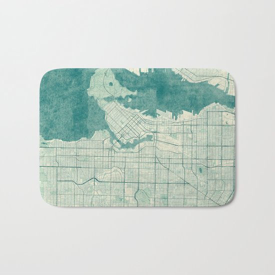 Vancouver Map Blue Vintage Bath Mat