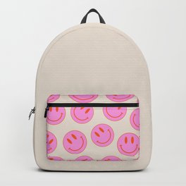 Keep Smiling! - Large Pink and Beige Smiley Face Pattern Backpack