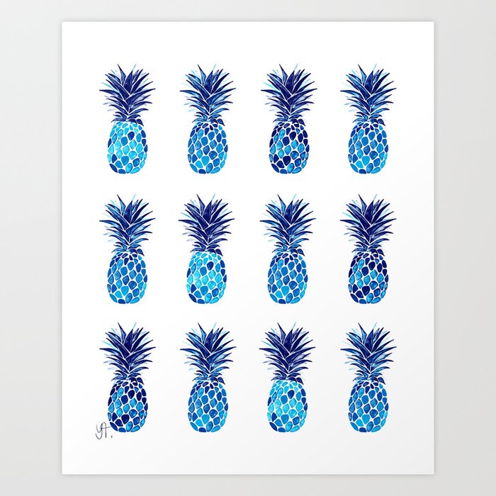 Blue pineapples Art Print