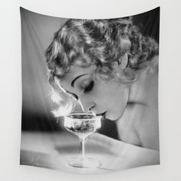 Jazz Age Blond Sipping Champagne black and white photograph / photography Wall Tapestry