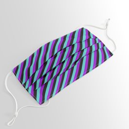 [ Thumbnail: Turquoise, Dark Violet & Black Colored Lined Pattern Face Mask ]