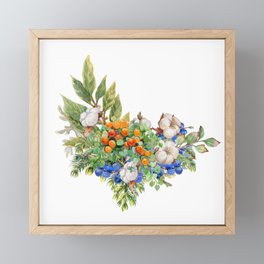Winter watercolor bouquet with cotton and laurel Framed Mini Art Print