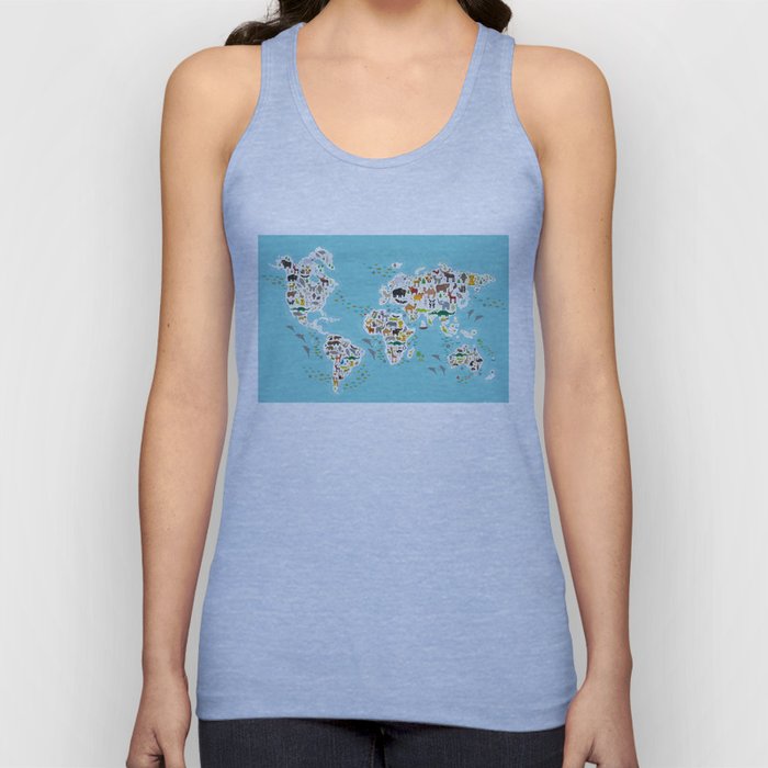 Cartoon animal world map for children and kids, Animals from all over the world Tank Top