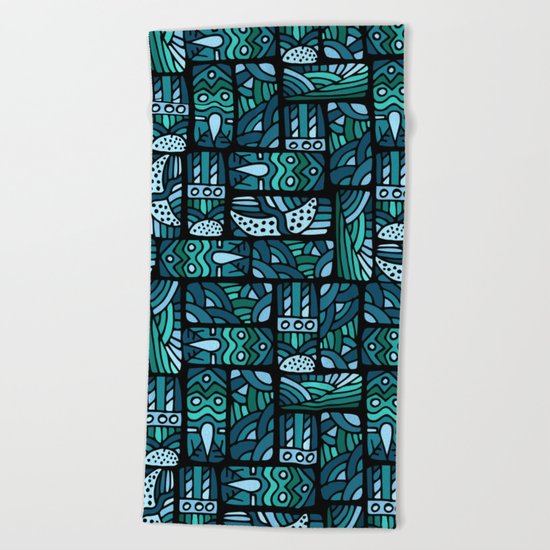 Ethnic blue pattern Beach Towel