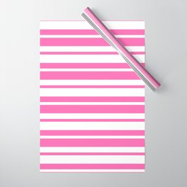 [ Thumbnail: Hot Pink and White Colored Striped Pattern Wrapping Paper ]