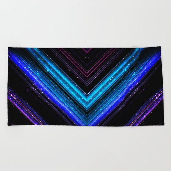 Sparkly metallic blue and purple galaxy lines Beach Towel