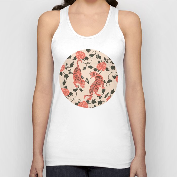 Chinese Tigers Retro Floral Pattern Tank Top