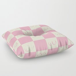 Retro Pink Gingham Boobs Drawing Floor Pillow