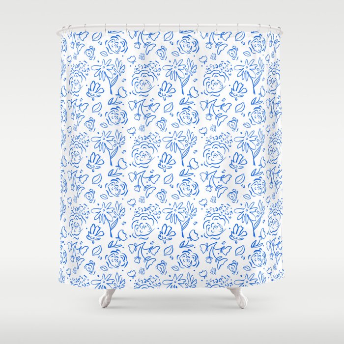 Blue and on sale white shower curtains