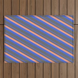[ Thumbnail: Light Salmon, Royal Blue & Dim Gray Colored Pattern of Stripes Outdoor Rug ]
