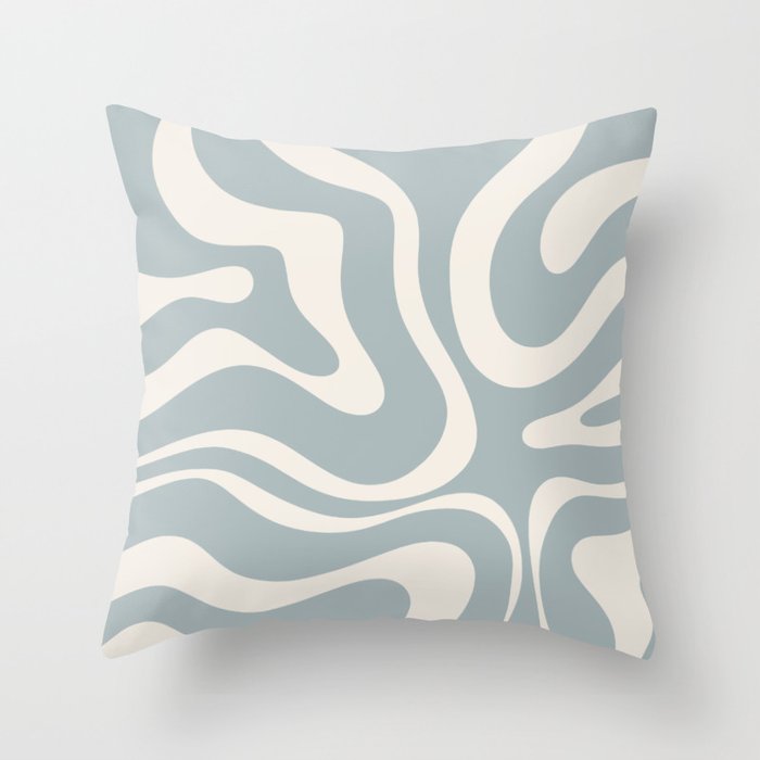 Modern Liquid Swirl Abstract Pattern in Light Blue-Grey and Cream  Throw Pillow