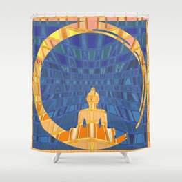 Blue and Orange Geometric Buddha Abstract Shower Curtain