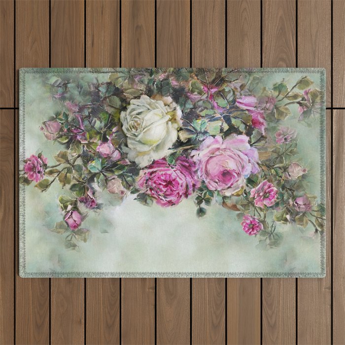 Amazing Grace Shabby Chic Roses Bouquet Outdoor Rug