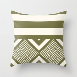 Green Geometric weave and stripe pattern Throw Pillow