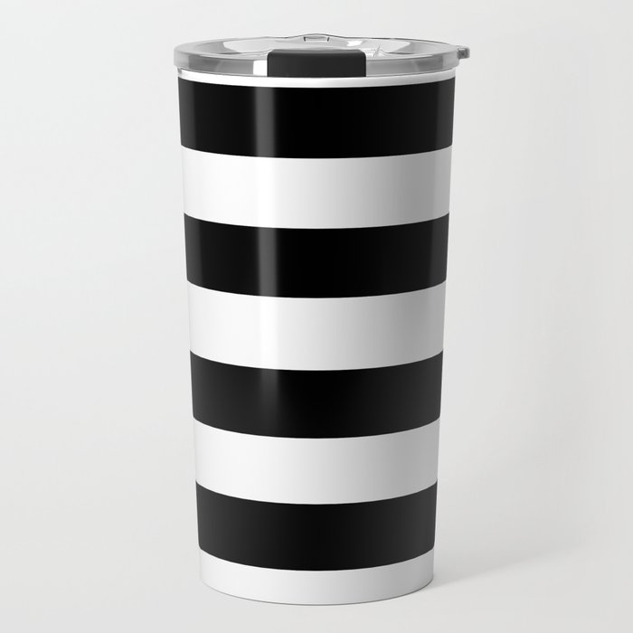 Black and white horizontal stripes  Travel Mug
