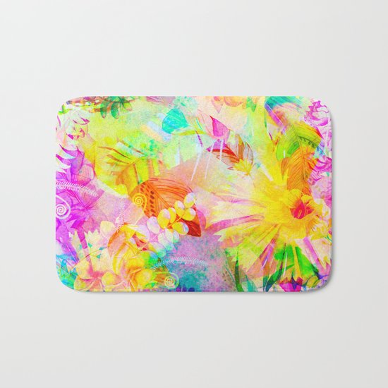 flowers pink yellow Bath Mat
