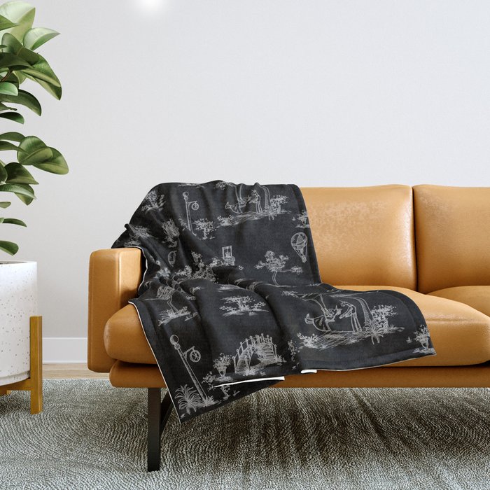 Toile Black Unicorn Throw Blanket