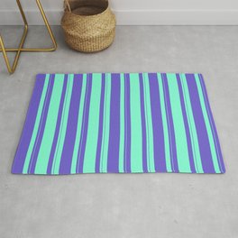[ Thumbnail: Aquamarine & Slate Blue Colored Lines Pattern Rug ]
