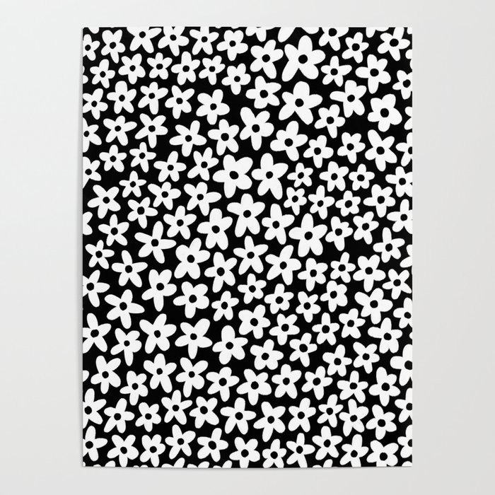 Black and White Daisy Flowers Poster