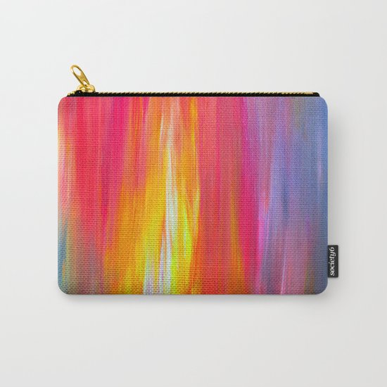 BRIGHT HORIZONS Bold Colorful Rainbow Pink Yellow Blue Abstract Painting Sunrise Sunset Stripes Carry-All Pouch