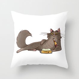 Cat and beer Throw Pillow